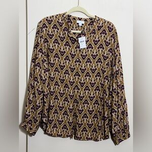 J. Jill Boho Leaf Print Blouse Size XL NWT